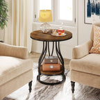 Tribesigns Round Side End Table 2-Tier End Tables Modern Bedside Table Small Chirside Tables with Storage for Couch Side, Nightstand with Metal Frame for Living Room (1, Brown+Black)