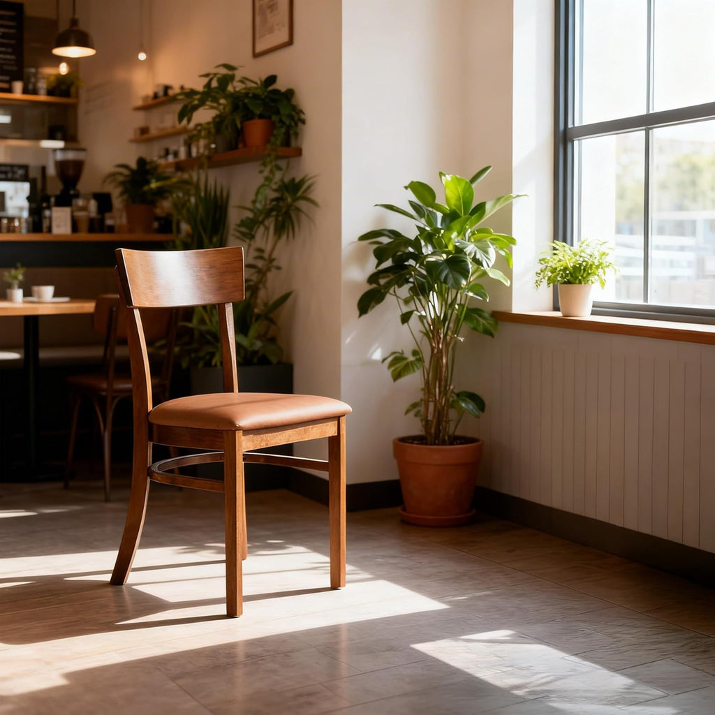 Livinia Mint Dining Chair Set of 2, Solid Malaysian Oak PU Leather Upholstered Cushion Seat, Straight Back Side Chairs (Walnut)