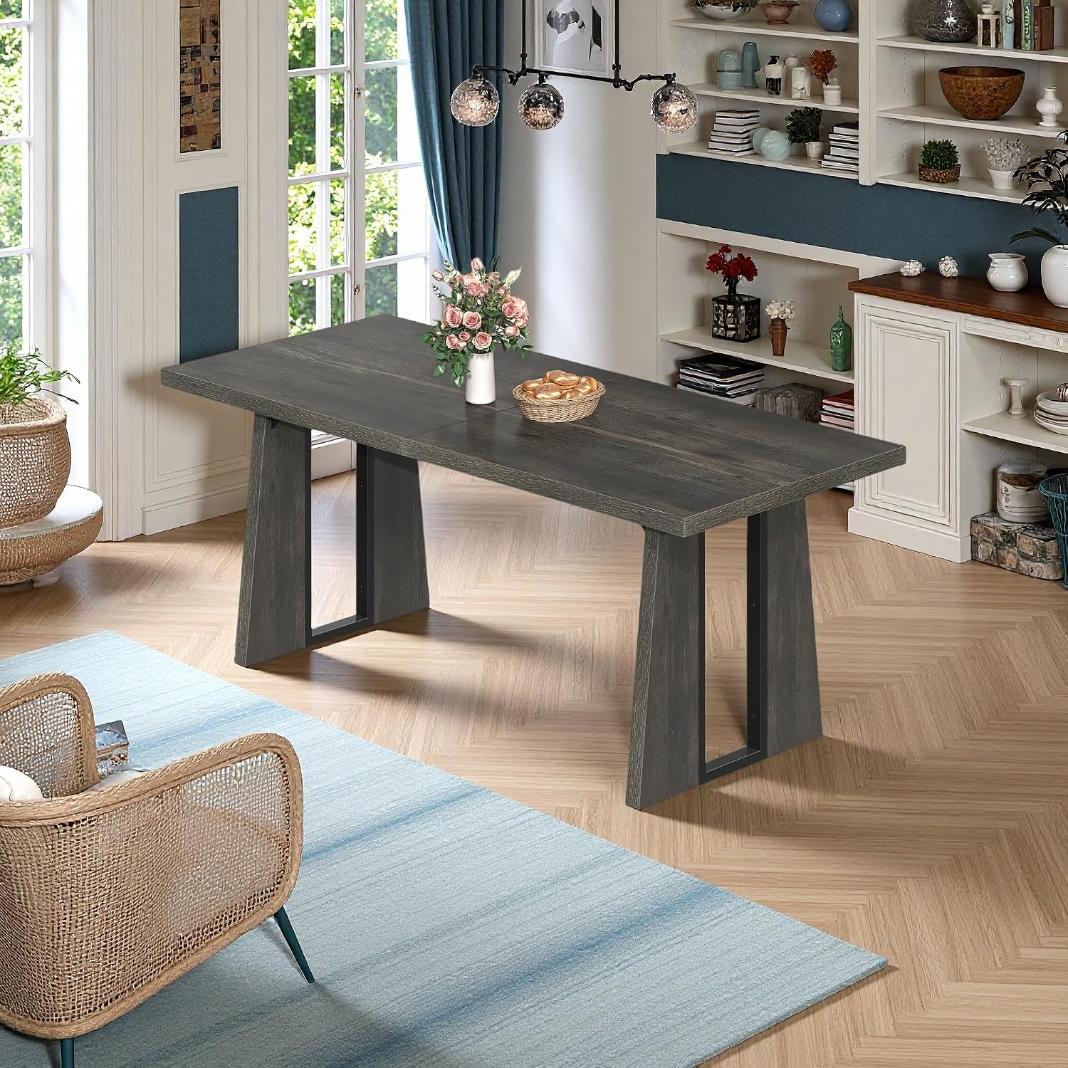 YITAHOME 70.86 Inch Dining Table for 6-8 People, Wooden Farmhouse Rectangular Kitchen Table, Modern Dining Room Dinner Table for Home Kitchen Apartment Restaurant, Rustic Grey