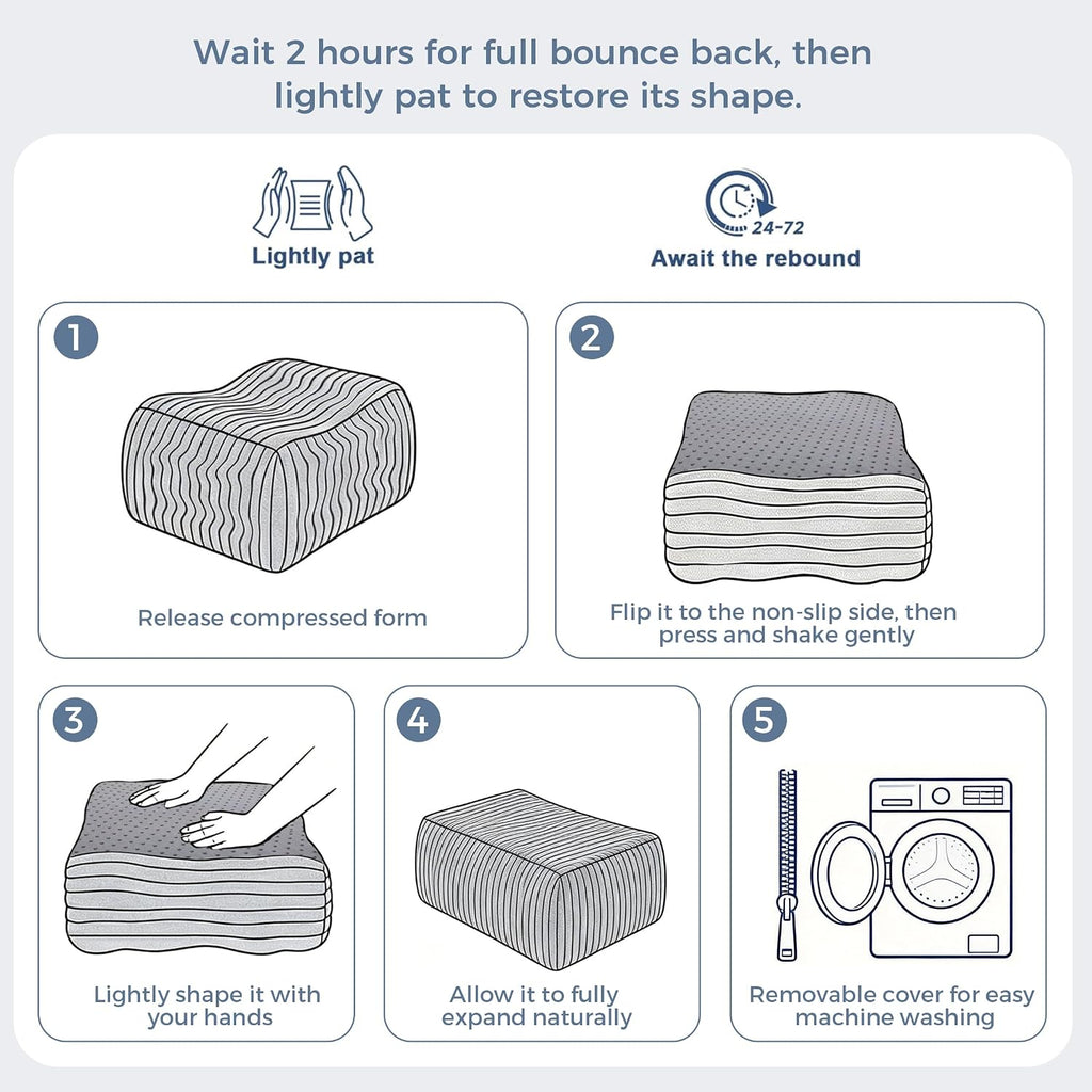 Rectangular Pouf Ottoman, Foam-Filled Footrest, Dark Gray | Soft coral fleece, adjustable foam filling, hidden storage and a carry handle combine comfort with everyday convenience.