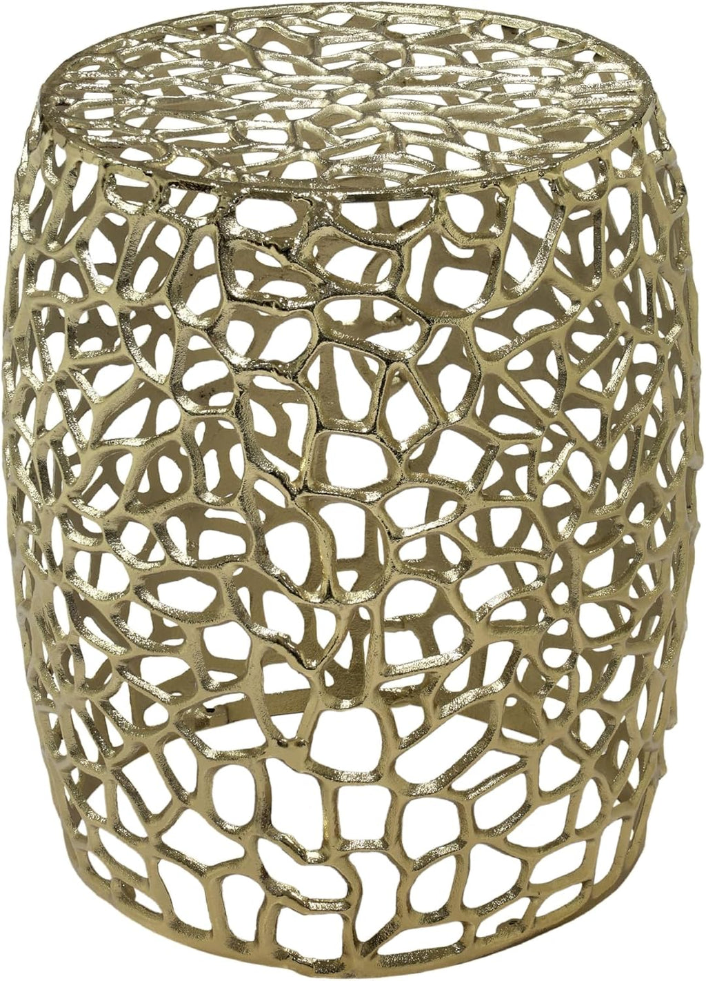 GDFStudio 20.5" H Drum-Shaped End Table Aluminium Round Side Table Small Sofa Coffee Side Tables with Open Mesh Design No Assembly Needed for Living Room Bedroom Balcony Office, Gold
