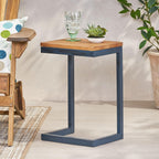 Merax 19 Inch Side Table C-Shaped End Table Small Side Table for Couch, Sofa Table, Small Spaces, Living Room, Bedroom, Black with Blue
