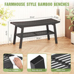 Bamboo Dining Bench Indoor Long Bench Sturdy & Comfortable Indoor Storage Bench Durable Slat Woven Design Modern Entryway Seating for Hallway (Black, 2 Tiers)