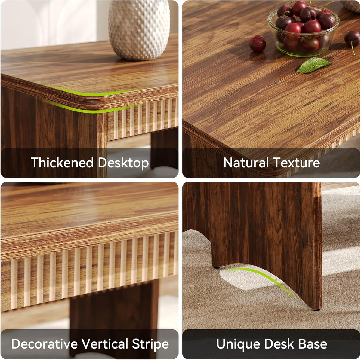 LITTLE TREE 55" Dining Table with 2 Benches, Dining Table Set for 4-6 People, Farmhouse Kitchen Table with Bench, Dining Room Table Set