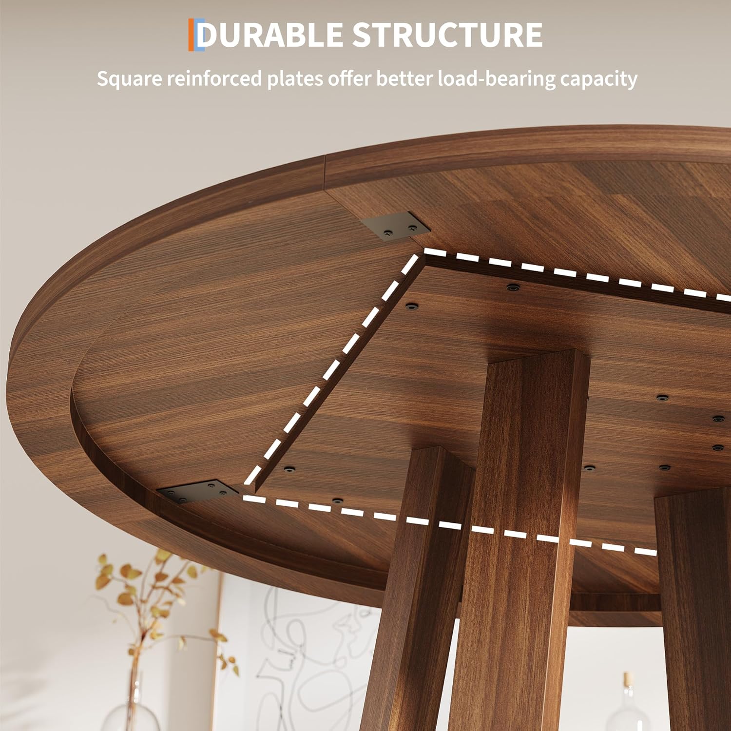 Garvee 47" Round Dining Table, Walnut Brown | For 4-6 People, Modern Circle Design, Wooden Cross Pedestal Base, For Living Room, Kitchen
