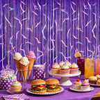 2 Pack K-STYL Purple Foil Fringe Curtains Party Decorations - 3.3 ft x 6.6 ft Energy Pattern Sparkling Holographic Laser Foil Curtain for Girls Disco Bachelorette Party Supplies