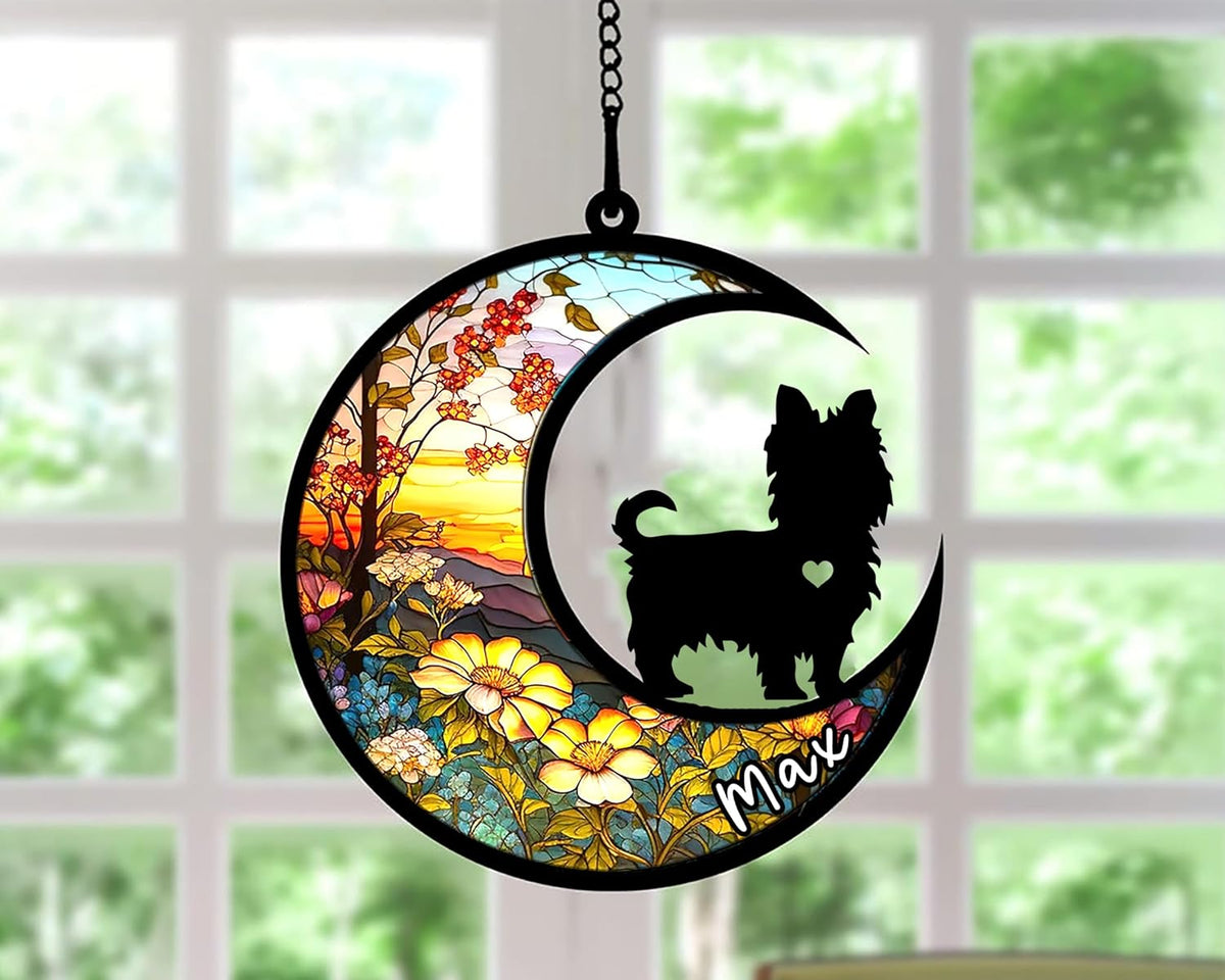 Personalized Dog Memorial, Custom Name Yorkshire Terrier Dog Christmas Ornament with Name, Custom Breeds, Pet Loss Light Catcher, Gifts for Lovers Loss of Pet Sympathy on Mothers Day Christmas