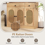 GOFLAME Kitchen Pantry Cabinet with Charging Station, 71" Tall Freestanding Kitchen Buffet with Hutch, Drawers and PE Rattan Doors, Boho Sideboard Buffet Cabinet, Natural