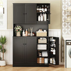 ONBRILL 71" Tall Kitchen Pantry Storage Cabinet, Kitchen Hutch, Black | Modern Food Pantry with Microwave Stand & Door Shelf, Freestanding pantry with 6 Door & Adjustable Shelves for Dining Room