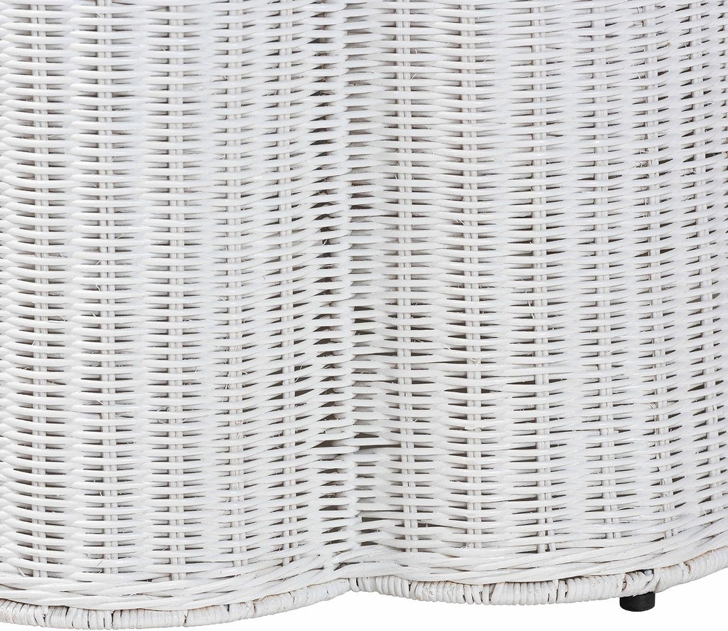 bali & pari Palm Bohemian White Scalloped Rattan End Table