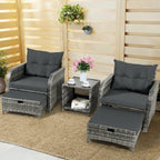 Patio Chair with Ottomans and Table, 5 Piece PE Wicker Rattan Outdoor Patio Furniture Set, Space Saving Design Outdoor Chairs with Ottomans Set for Balcony Poolside Front Porch Deck, Grey