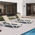 PURPLE LEAF Outdoor Chaise Lounge Set of 2 w/Armrest for Poolside, Khaki | Recline in 5 Positions, Lounge Freely with 400 lbs Support, Enjoy All-Day Cooling & Quick-Dry Comfort