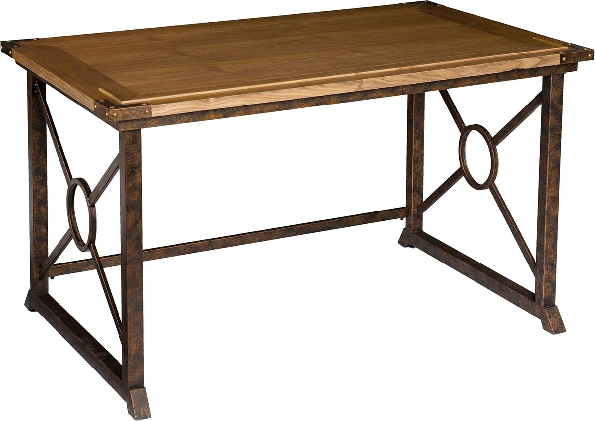 SEI FURNITURE Knightley Tilt Top Drafting Table - 51.5 inch Wide - Oak Wood Finish w/ Antique Brass, Brown