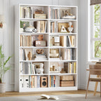 FACBOTALL Bookshelf Tall Bookcase, 6-Tier Double Wide Bookshelves, White
