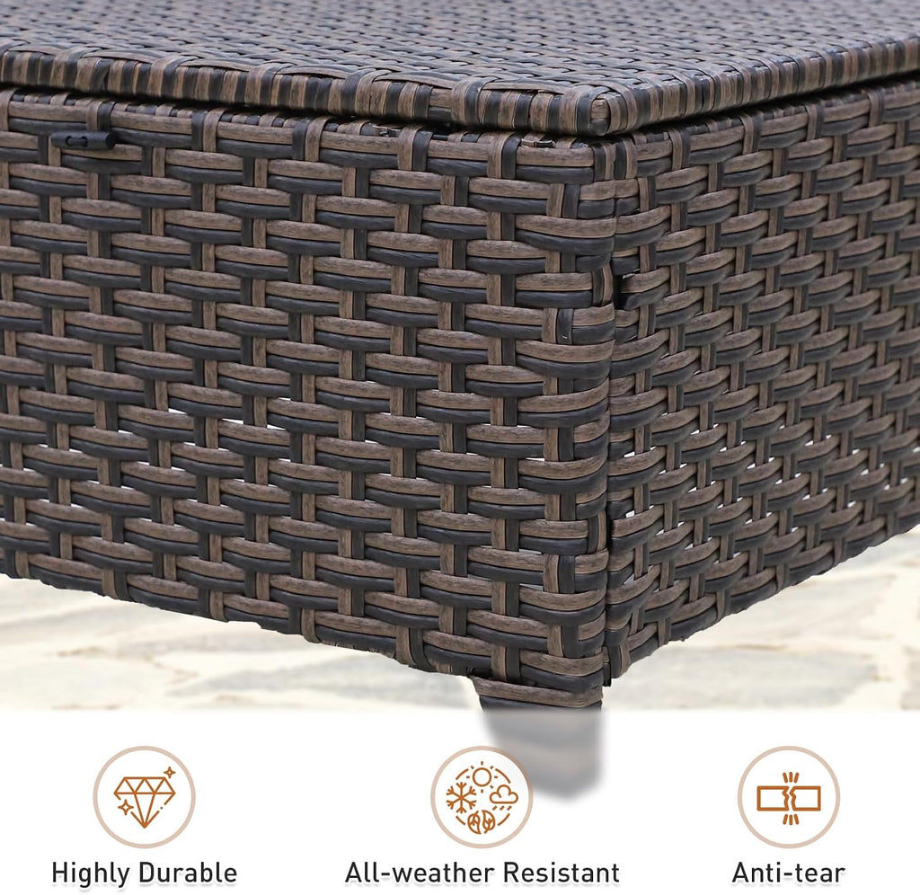 Canyon Ridge Wicker Outdoor Ottomans Set of 2, Patio Ottoman Foot Rest for Couch with Removable Cushions for Patio, Deck, Backyard and Poolside, Brown/Blue