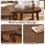47.2" Round Nesting Coffee Table Set of 2 Walnut Wood Grain Center Tables | Space-Saving Stackable Design | Reinforced X-Cross Support Structure | Waterproof Scratch-Resistant Surface Finish