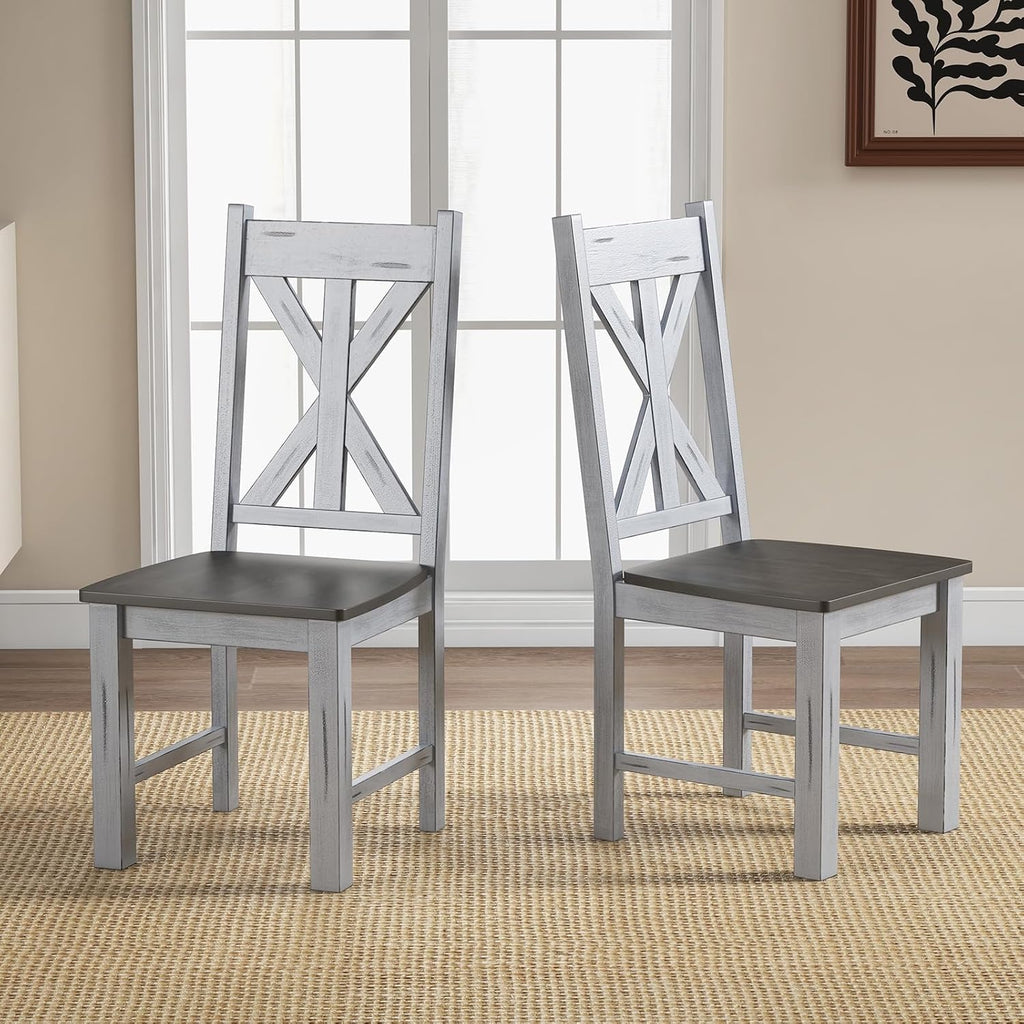 Giantex Retro Wooden Dining Chairs Set of 4, Farmhouse Kitchen Chairs w/Rubber Wood Frame, Elegant Hollowed Backrest, Armless Dining Room Chairs, Rustic Side Chairs for Restaurant, Living Room, Grey