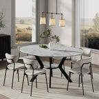 42"-58" Round Extendable Dining Table for 4-6, Kitchen Oval Table with Hidden Leaves & Storage Shelf, Space Saving Modern Design with Sturdy Metal Legs for Kitchen, Dining Room & Small Apartments