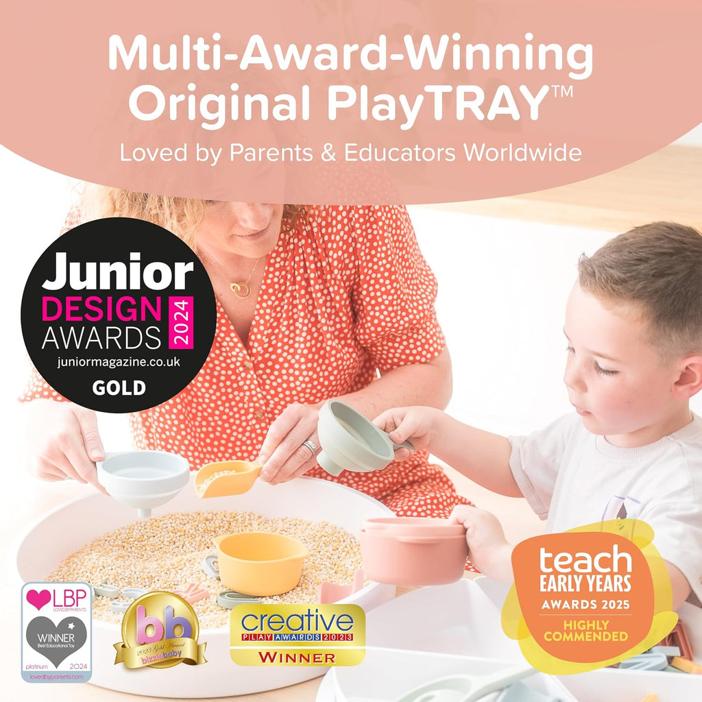 Starter Bundle | Sensory Bin with Lid | Tuff Tray Accessories | Sensory Bin and Lid | Includes 1 PlayTRAY, 6 Compartments, Activity Cards, Bowl, Mini Scoop, Dropper