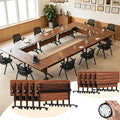 Folding Conference Table for 2-30 Person Modern Large Flip-Top Mobile Meeting Tables with Locking Wheels,Conference Room Table for Office Training Modular Seminar Table (10, Walnut, L70.9in)