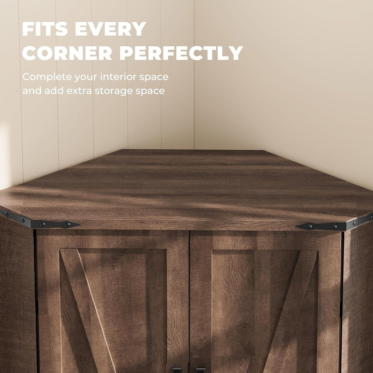 Dripex 71" Corner Cabinet Brown, Farmhouse Kitchen Pantry Cabinet with Doors Storage & Adjustable Shelves, Tall Corner Storage Cabinet with LED Light, Food Pantry for Living Room, Dining Room