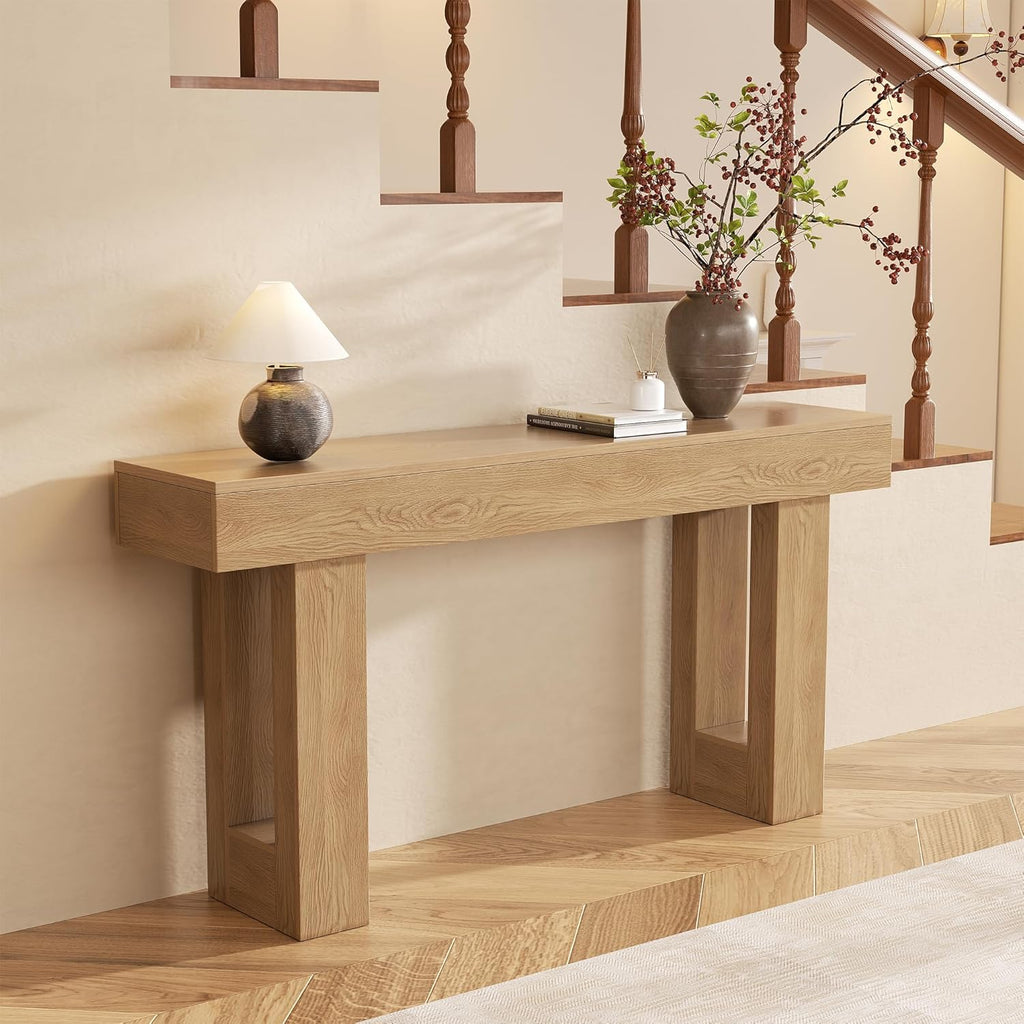 63 Inch Long Console Table for Entryway, Farmhouse Sofa Table Behind Couch, Wooden Rectangular Design Entry Table Foyer Hallway Table for Living Room (Natural)