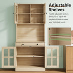 IDEAHOUSE 72 Inch Kitchen Pantry Cabinet with Glass Doors, Drawer and Adjustable Shelves, Farmhouse Tall Storage Cabinet with Open Countertop, Wood