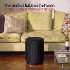 Boahaus Modern Black Suede Vanity Stool with Hidden Storage, Soft Cushioned Seat & Footrest Ottoman for Bedroom, Makeup Vanity, or Living Room – 17” Height