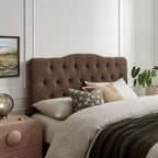 Modway Annabel Premium Linen Blend Queen Headboard in Cocoa - Soft Fabric Headboard Only with Diamond Button Tufting and 7 Height-Adjustable Positions