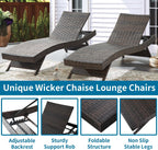 PE Rattan Adjustable Backrest Chaise Lounge Set 2, Outdoor Pool Recliner Patio Chairs Lounge Chair Set 2 for Outside Beach Poolside Sunbathing