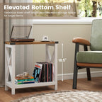 Hadulcet Farmhouse End Tables Living Room Set of 2, Narrow Side Table with Charging Station, Slim Nightstand for Small Space, Skinny Bedside Table, Sofa Side Table with Storage Shelf, White & Brown