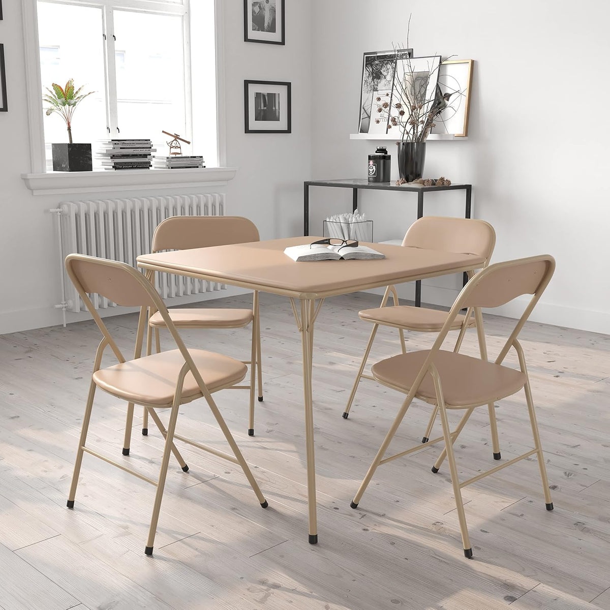 EMMA + OLIVER Tan Square Folding Card Table and Chairs Set for 4 Players | Lightweight, Easy Storage, Padded Top