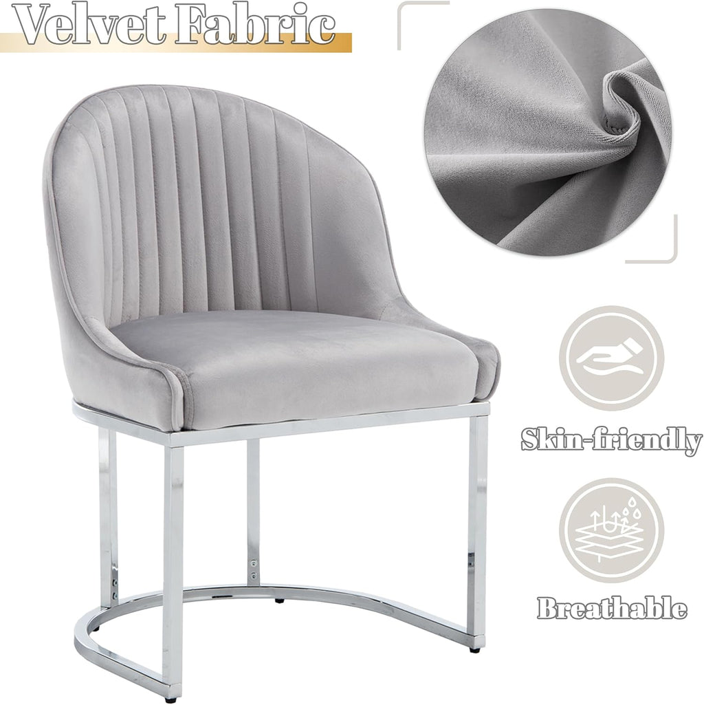 Velvet Dining Chairs Set of 4, Modern Upholstered Barrel Dining Chairs with Chrome U-Shaped Base, 18.5" Wide Accent Chairs Dressing Chair Lounge Chair, Grey