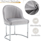 Velvet Dining Chairs Set of 4, Modern Upholstered Barrel Dining Chairs with Chrome U-Shaped Base, 18.5" Wide Accent Chairs Dressing Chair Lounge Chair, Grey