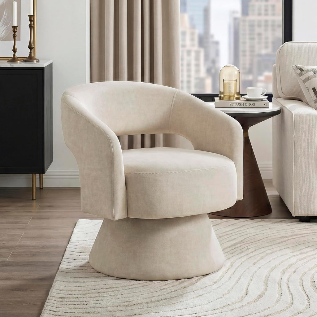Lexicon Swivel Accent Chair, Modern Velvet Round Barrel Chair, Taupe | Swivel Chair with Open Back, Plush Foam Cushions, Metal Swivel Base for Living Room/Bedroom/Office/Small Spaces