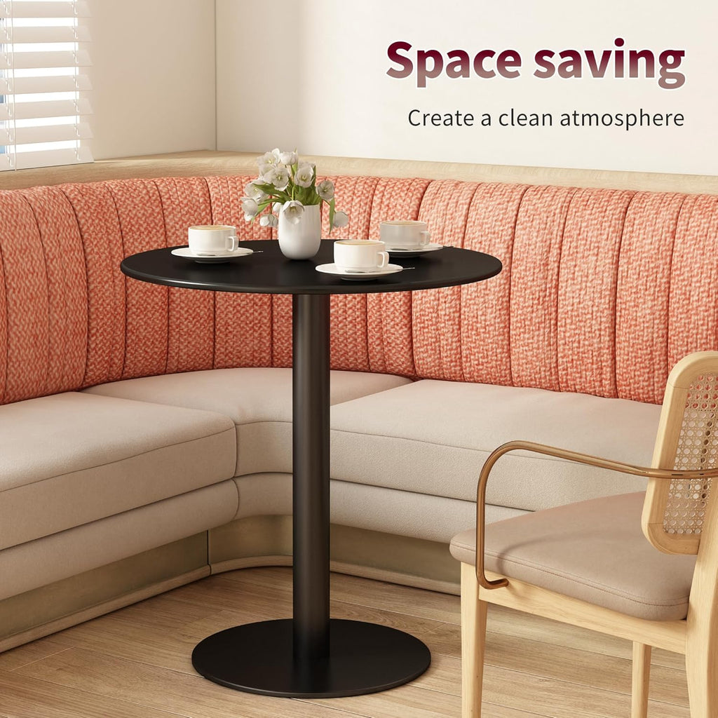 Round Dining Table 24" Circle Tulip Table with Metal Thickened Tabletop & Sturdy Metal Pedestal Mid Century Modern Leisure Bistro Kitchen Tables 2 People Small Places Living Room Cafe,Black