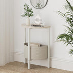 Vagusicc Small Round Side Table End Table, Tall Accent Table with Storage Basket, Set of 2 Half Round Tables Half Moon Tables, Coffee Bedside Tables, Modern Nightstand for Living Room Bedroom, Cream