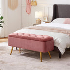Yaheetech 43in Velvet Storage Ottoman Bench for Bedroom End of Bed, Pink | Button-Tufted Ottoman with 1.9C Storage Space, Tapered Gold Metal Legs, Sized for Entryway Living Room Window Seat