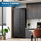 PEUKC 75" Farmhouse Metal Storage Cabinet with Doors and 4 Adjustable Shelves, Large Pantry Organizer for Kitchen, Dining Room, and Living Room,Assemble Require(Black)