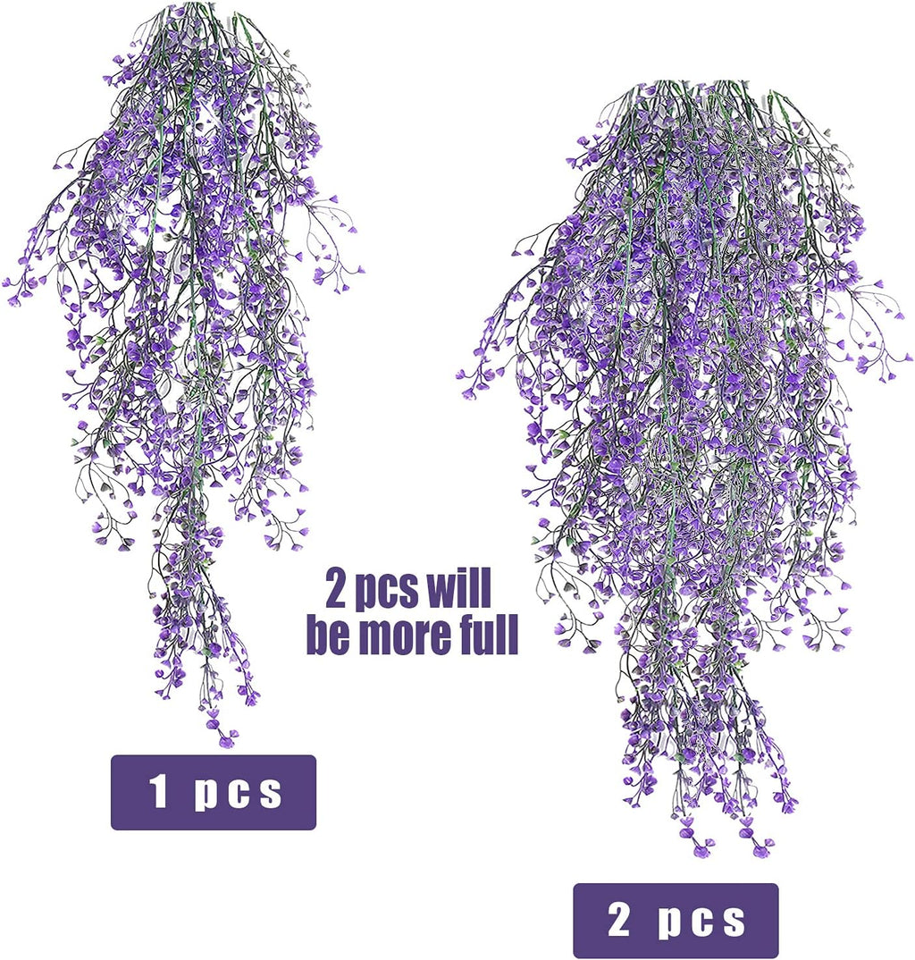 RECUTMS Vine Plant Fake 4 Pcs Ferns Plants Large Faux Artificial Hanging Plants Wall Plants Fake Ivy Room Decor Home Garden Wedding Party Indoor Outdoor Decorations(Purple 4P)