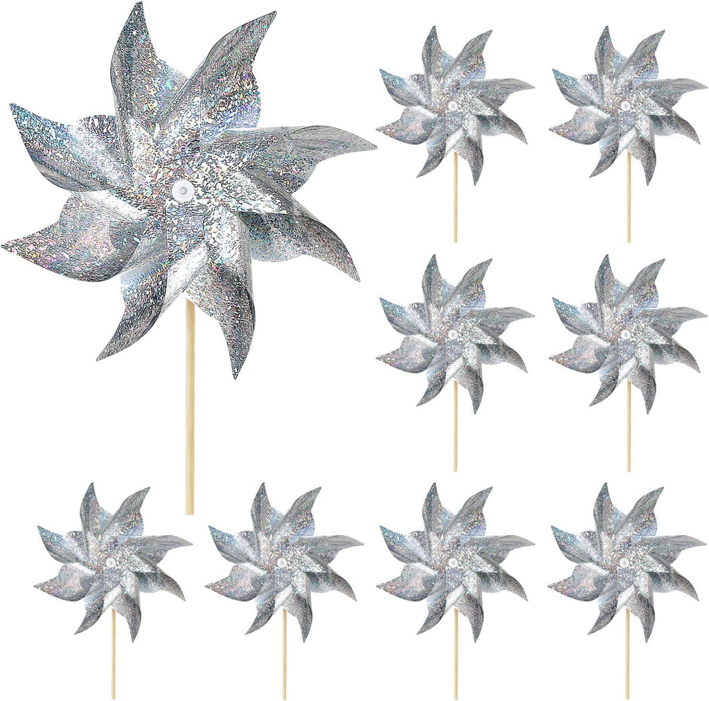 HOOSUN 10 Pack Reflective Pinwheels for Yard and Garden,Wind Spinners Outdoor Bird Scare Devices,Sparkly Windmills for Garden Decor Scare Birds Away Wind Spinners for Outside Patio Yard Lawn