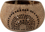Restaurantware-Coco Casa 4 x 3.3 Inch Coconut Shell Candle Holders, 1 Reusable Tealight Holders - Candle Not Included, Rainbow Pattern, Tan Coconut Bowls for Candles, Handcrafted