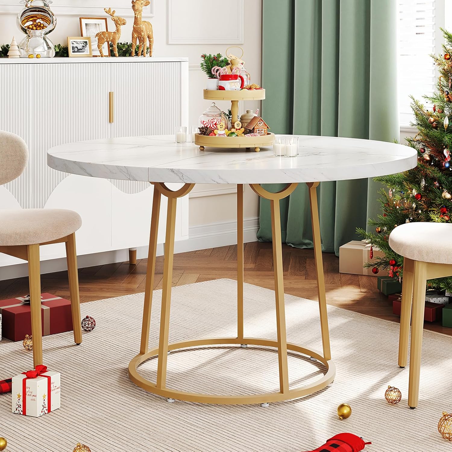 ONBRILL Round Dining Room Table, 47.24 Inch Kitchen Table for 4