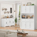BOTLOG 2PCS Kitchen Cabinets, 71” Large Sideboard Buffet Cabinet with Storage, 72" Tall Pantry Cabinet with Microwave Stand, Wood Coffee Wine Bar Console Table for Kitchen, Dining Room, White