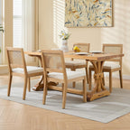 French Country Dining Chairs Set of 8, Beige Modern Kitchen & Dining Room Chairs, Rattan Dining Chair with Linen Upholstered Cushion, Low Cane Back, Wood Legs, Sillas de Comedor (Beige, 8 Pcs)