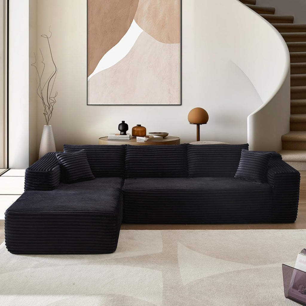 106" Cloud Sectional Couches for Living Room,L Shaped | Couch with Comfy Chaise,Modular Sofa with Deep Seat No Assembly Required,Black