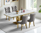 SSLine Modern White Marble Dining Table Set for 4,Luxury 68" Faux Marble Kitchen Table with Velvet Tufted Chairs for 4,5-Piece Dining Room Table Set with Gold Stainless Steel U-Shape Base