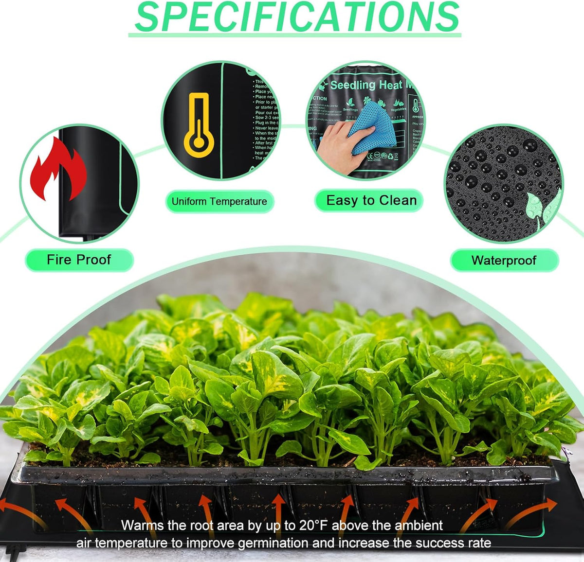 ROCEEI 8 Pack Seedling Heat Mat Bulk, 10" x 20.75" Heat Mats for Seed Starting Plant Heating Mat Grow Mats Waterproof Hydroponic Heating Pad Warm Seed for Greenhouse Plants Germination Grow