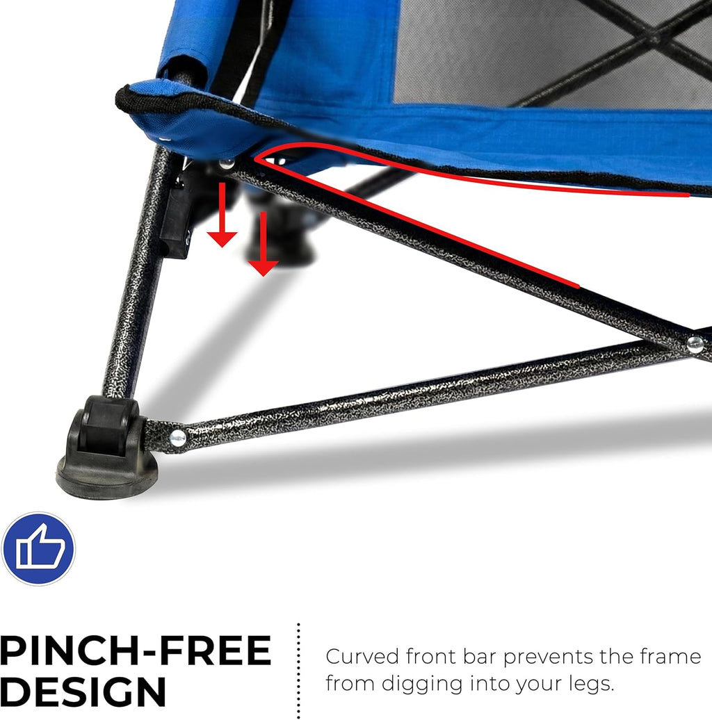 Beach Chairs for Adults Blue 1 Pack | High Back, Low Profile, 22.5'' Wide, Headrest, Breathable Mesh, Portable, Outdoor, Beach, Concert
