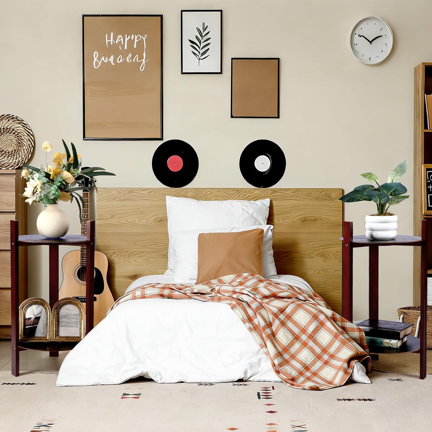 Thyle 2 Pack Record Player Stand Retro 2-Tier End Table Small Sofa Coffee Side Tables Nightstand Bedside Stand Bedroom Record Holder and Multi-Functional End Table for Living Room